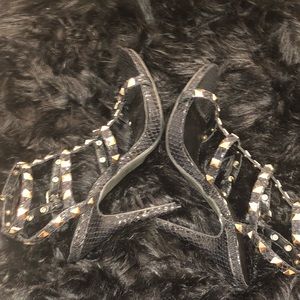 Black gold Studded Snake skin heels